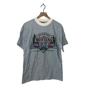 90s Vintage MT Montana Last Best Place Mountain Wild West Green Shirt Striped